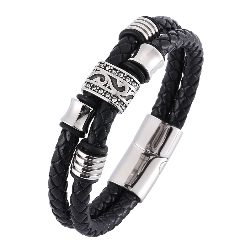

Bracelet of Men Fashion Braided Handmade Charm Bracelets & Bangles Titanium steel Leather Male Jewelry Gift BB0342