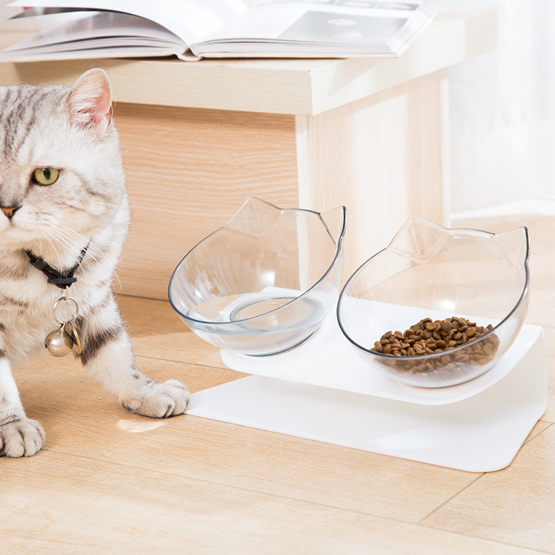 

Wholesale Cat Bowl Double Bowls With Raised Stand Tilt Neck Protection Cat Double Bowls Water Pot Non-slip Cats Feeders