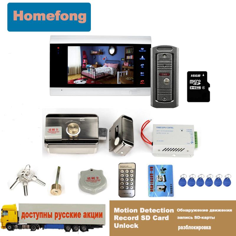 

Homefong Video Door Phone Door Lock Electric 12V Unlock Video Intercom Doorbell with Camera System Motion Detection SD Card