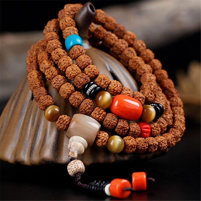 

New Handmade Buddhist Natural 5 Petals Small Jingang Bodhi 108 Mala Beads Prayer Hand String Lovers' Tibetan Rudraksha Bracelet