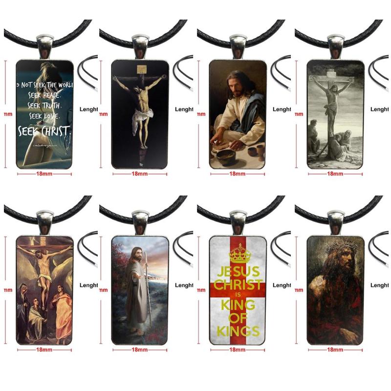 

For Women Gift Brand Steel Color Jewelry Fashion Statement Necklace Glass Necklaces Pendants Jesus Christ