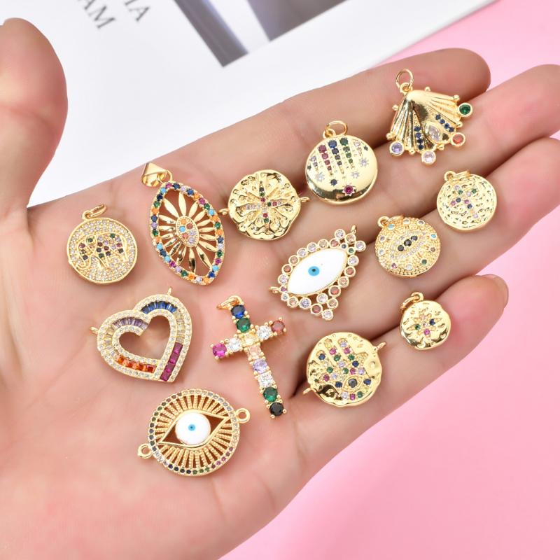 

1Pcs Eye Cross Heart Charms Bracelet Connector Copper CZ Zircon DIY Charms Pendant For Jewelry Making Necklace Accessories