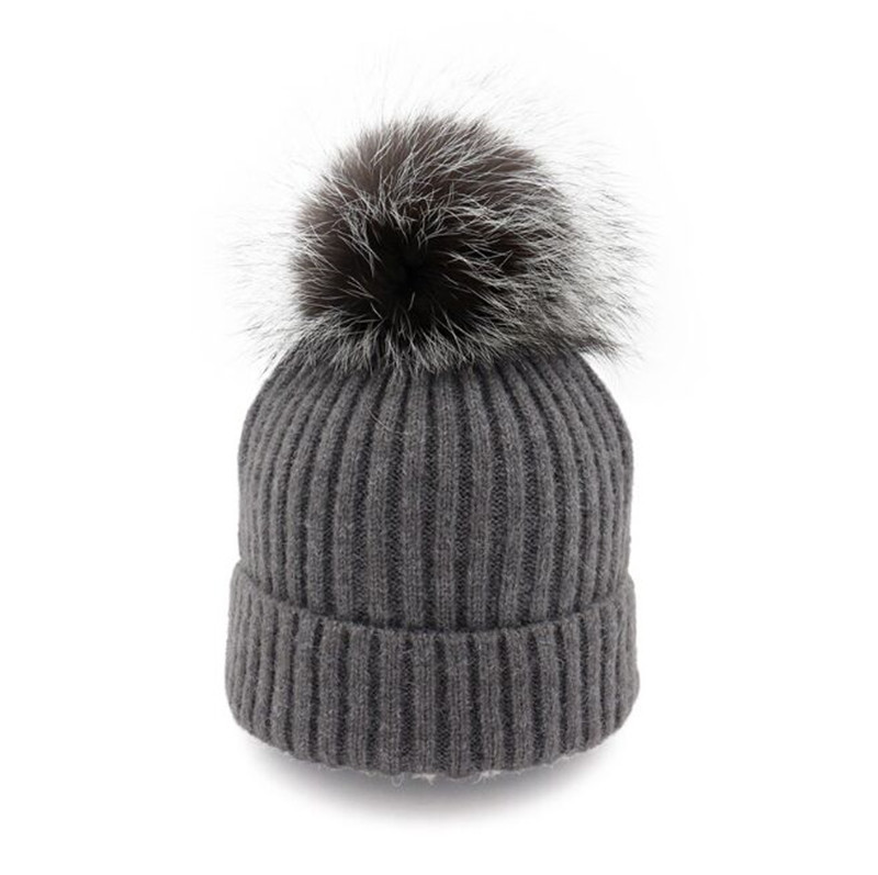 

Women Winter Knitted hats Beanies Thick Warm Wool Knitting Caps With Detachable Silver Pom pom Ball For Chrismas Gift, Black hat