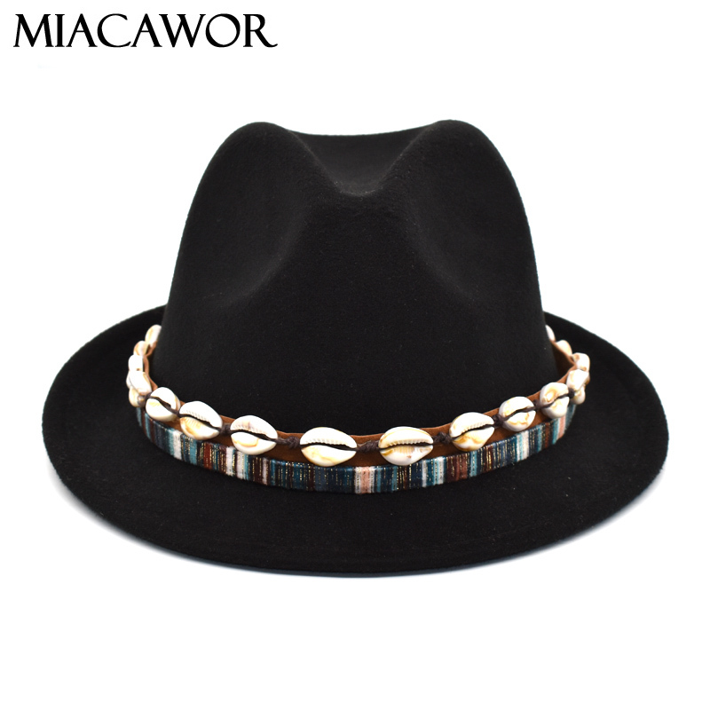

Wide Brim Hats MIACAWOR 2021 Elegant Ladies Black Winter Warm Hat Men's Fedora Small Edge Classic Jazz Felt Wool Imitation F33