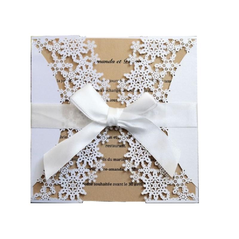 

50pcs Laser Cut Engagement Wedding Invitations Cards Hollow Snowflake Invites Business Birthday Christmas Greeting Cards