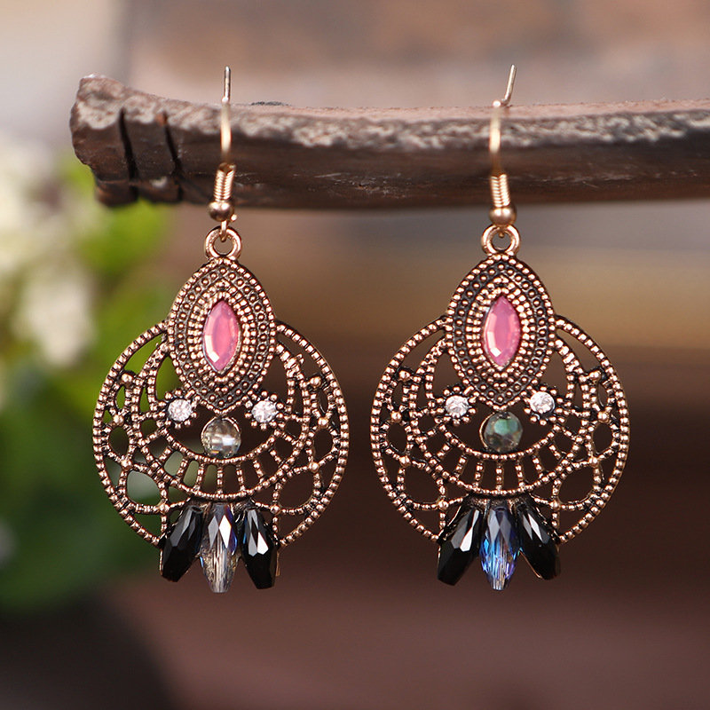 

Round Hollow Crystal Bead Earrings Vintage Ethnic Style Drop Earring Jewelry Wholesale Factory