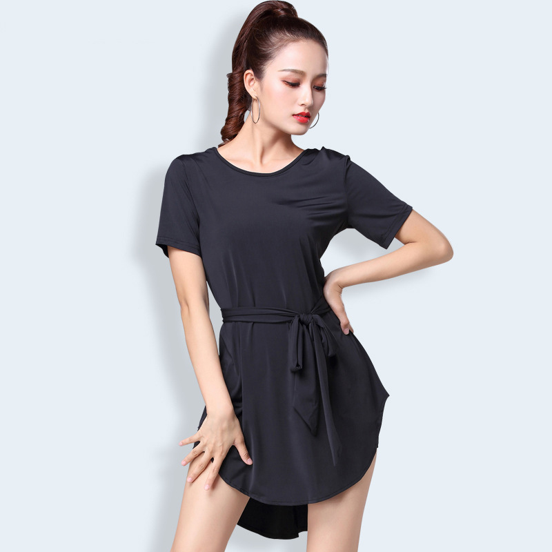 

Fashion Latin Dance Dress Women Ballroom Tango Salsa American Clothing Samba Rumba Flamenco Dresses Casual Practice Wear DCC373, Ice silk black