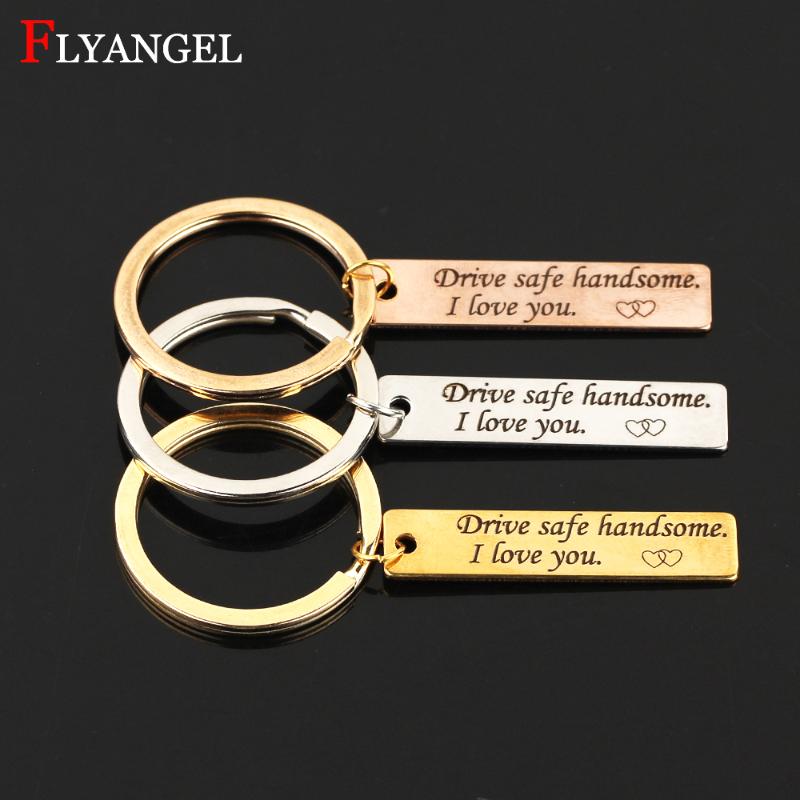 

Fashion Jewelry Men Women Keyring Engraved Drive Safe handsome I Love You Heart For Couples Boyfriend Girlfriend Gifts Keychain