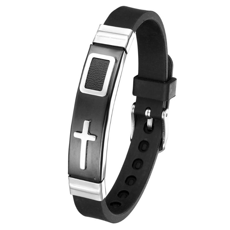 

New men's jewelry black silicone rubber bracelet / golden cross modern bracelets for men stainless steel Direct Shipping