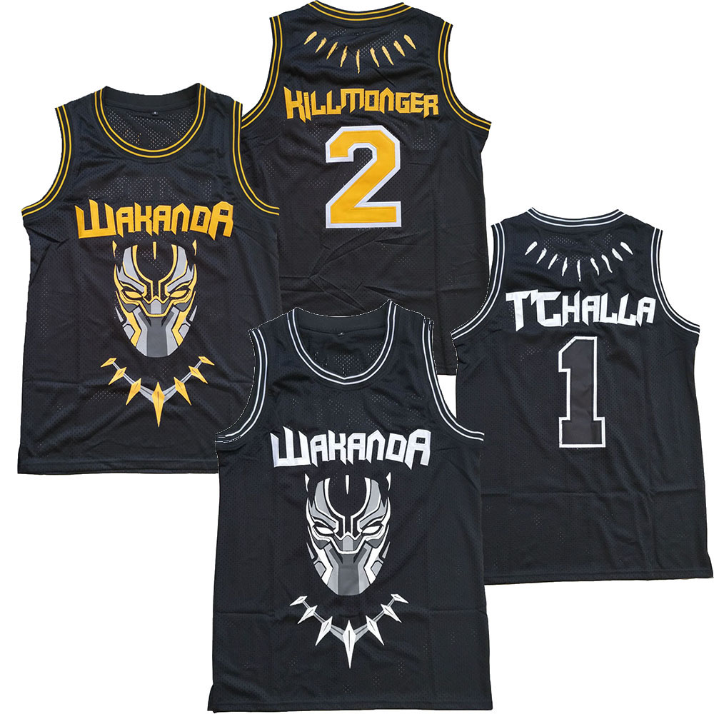 

Wakanda 1 Challa 2 Hillmoager Erik Killmonger The Black Panther Movie Basketball Jerseys Double Stitched Fast Shipping, #2