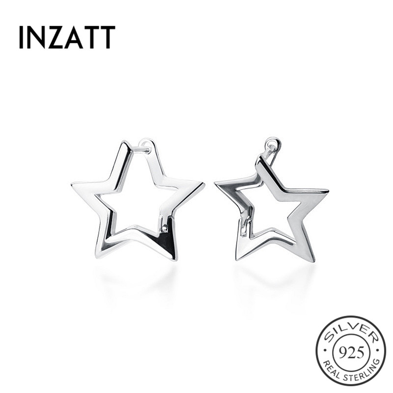 

INZAReal 925 Sterling Silver Minimalist Hollow Star Hoop Earrings For Fashion Women Party Cute Fine Jewelry Accessories Gift