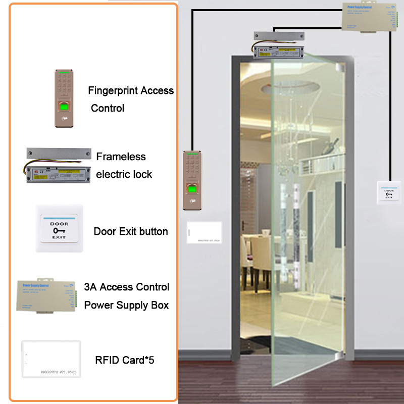 

Eseye RFID Access Control System Kit Door Lock Set Eletric Magnetic Lock ID Card Power Supplier Box Door Exit Button