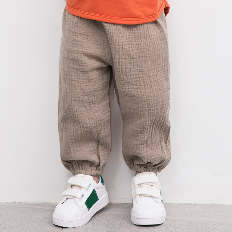 

Linen Pleated Baby Boys Girls Pants Summer Cotton Straight Long Pants Kids Clothes Children Casual Trousers Breathable, K633khaki