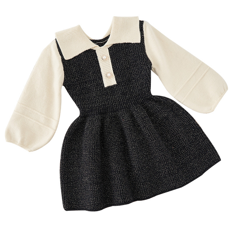 

Autumn girl lapel knitted dress children's autumn clothes fashion princess skirt loose sleeves college style knitted dress, Red