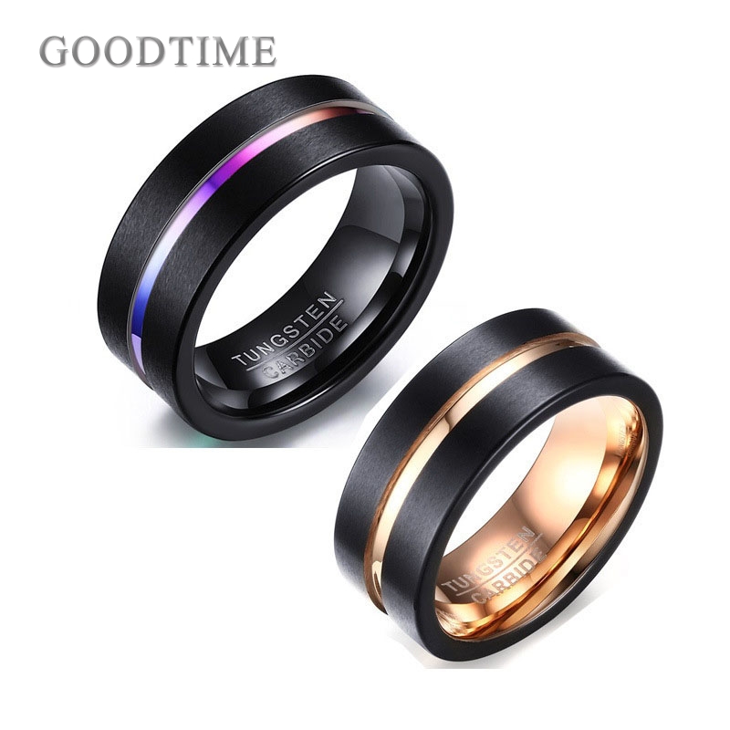 

Trendy Tungsten Carbide Rings Wedding Bands For Men Wedding Party Jewelry Engagement Ring Tungsten Men's Color Stripe Ring