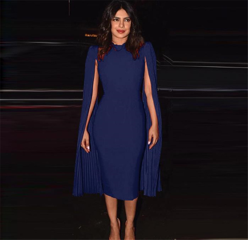 

Autumn Women Elegant Patchwork Long Pleated Split Long Cloak Sleeve Bodycon Dress O-Neck Midi Dresses Party dress for women, Black