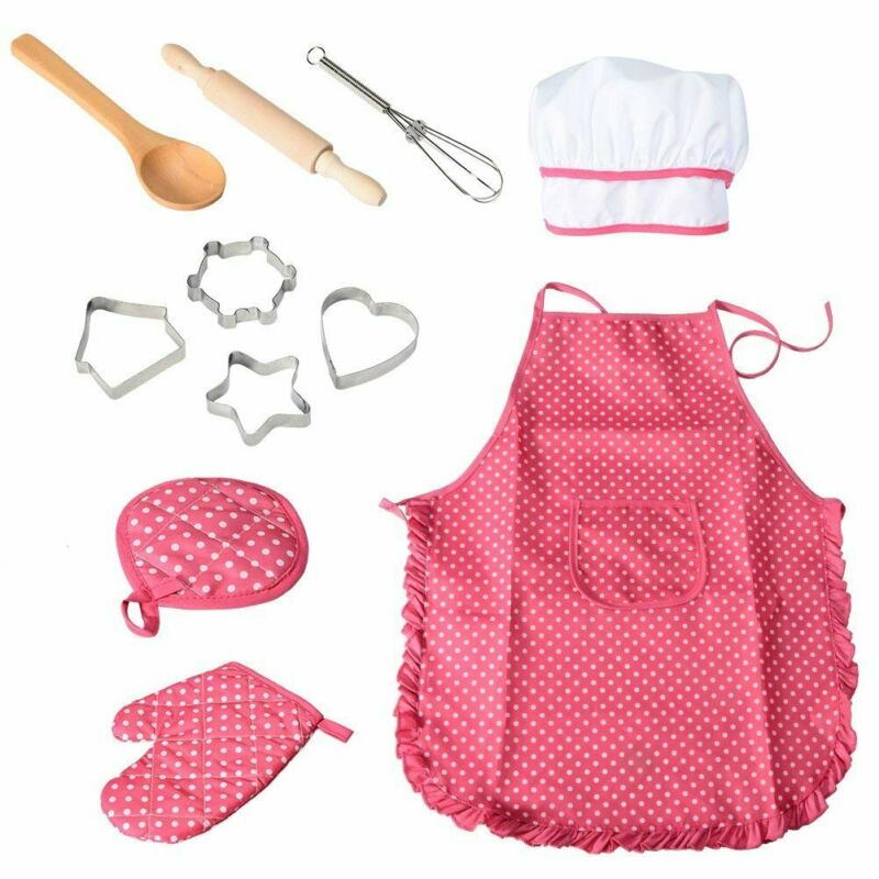 

10pcs Kids Cooking Baking Aprons Set Kitchen Toys Role Play Children Costume Pretend Role Play Baking Cooker Friends Game Prop