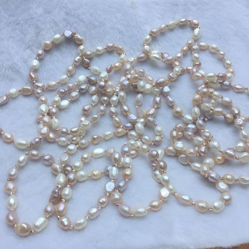 

Wholesale 2PCS New Natural Breeding Freshwater multicolor Pearl 9-10MM Baroque Irregular Pearl Bracelet Bungee cord 001