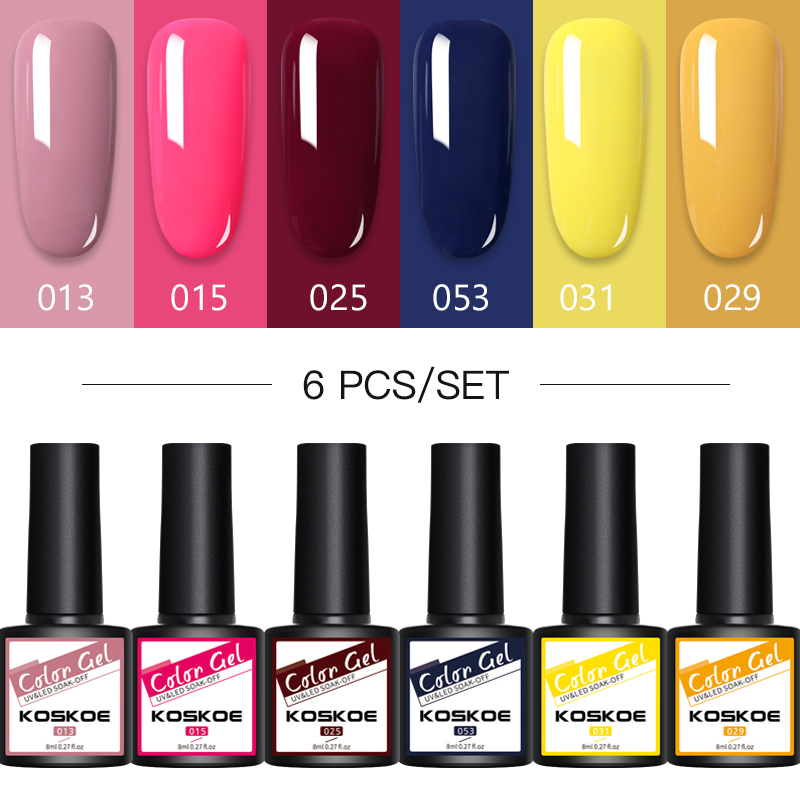 

KOSKOE Manicures Set Semi Permanent Holographics UV LED Gel Nail Polish Set Kit Nail Varnish Base Top Coat for Art Design