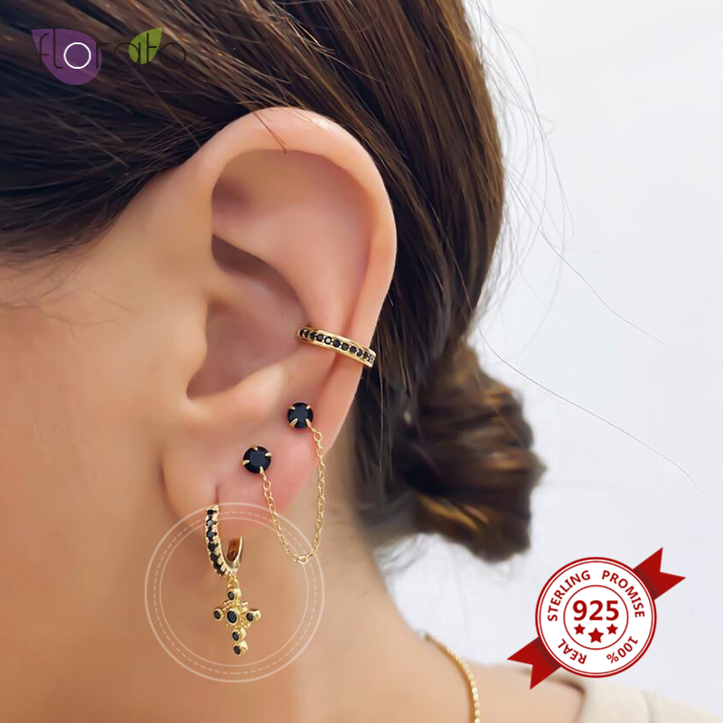 

925 Sterling Silver Evolet Gold Earrings for Women Simple CZ Cross Shaped Small Hoop Earrings Fashion Silver Jewelry