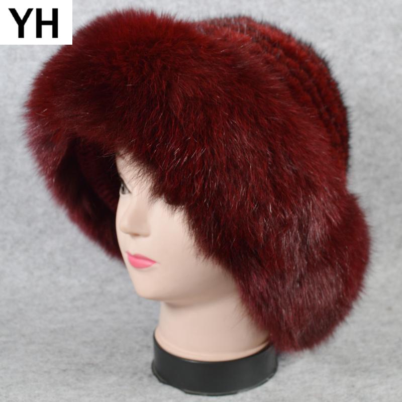 

Girl Winter Warm Soft Luxury Knitted Real Genuine Fur Hats Women Real Caps Beanies Party Hat Skullies, Black