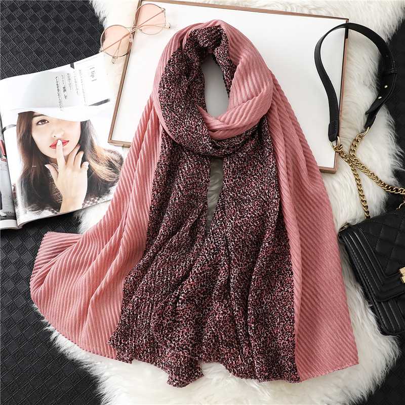 

2020 Winter Scarf Women Fashion Animal Print Fold Headband Neck Warm Scarves Crinkle Female Foulard Stripped Blanket Echarpe