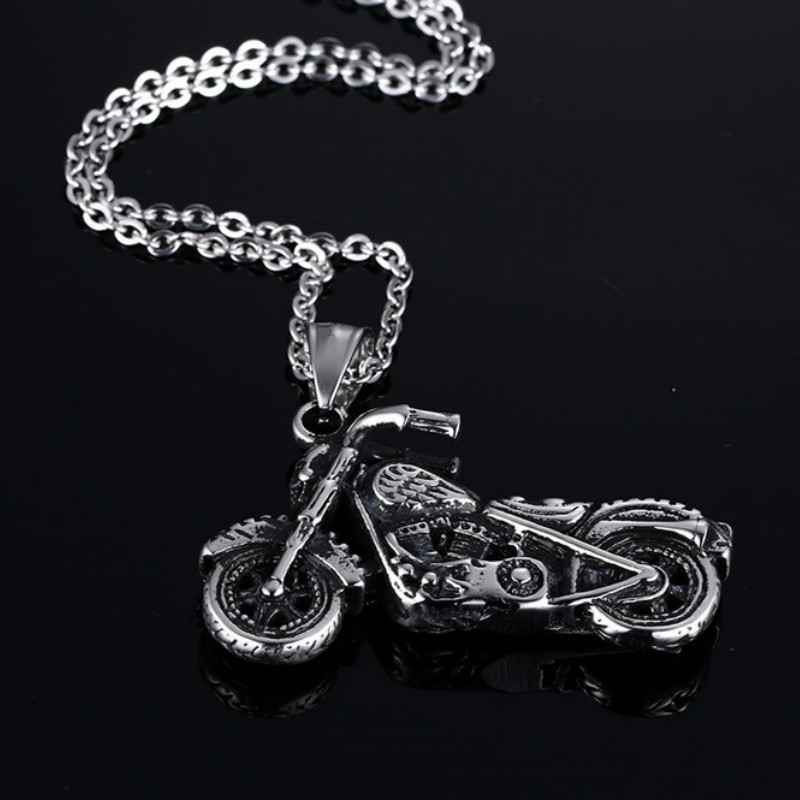 

Gothic Titanium Steel Motorcycle Pendant Necklace For Man Retro Dark Party Jewelry