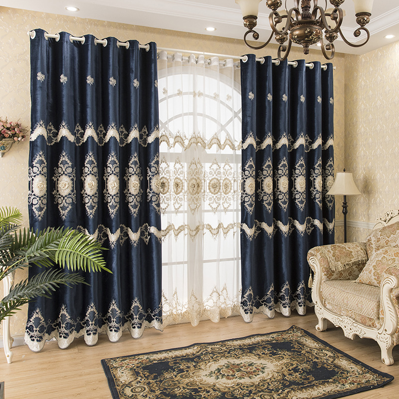 

European-style embroidered embossed vertical curtain curtains with window screens, Green