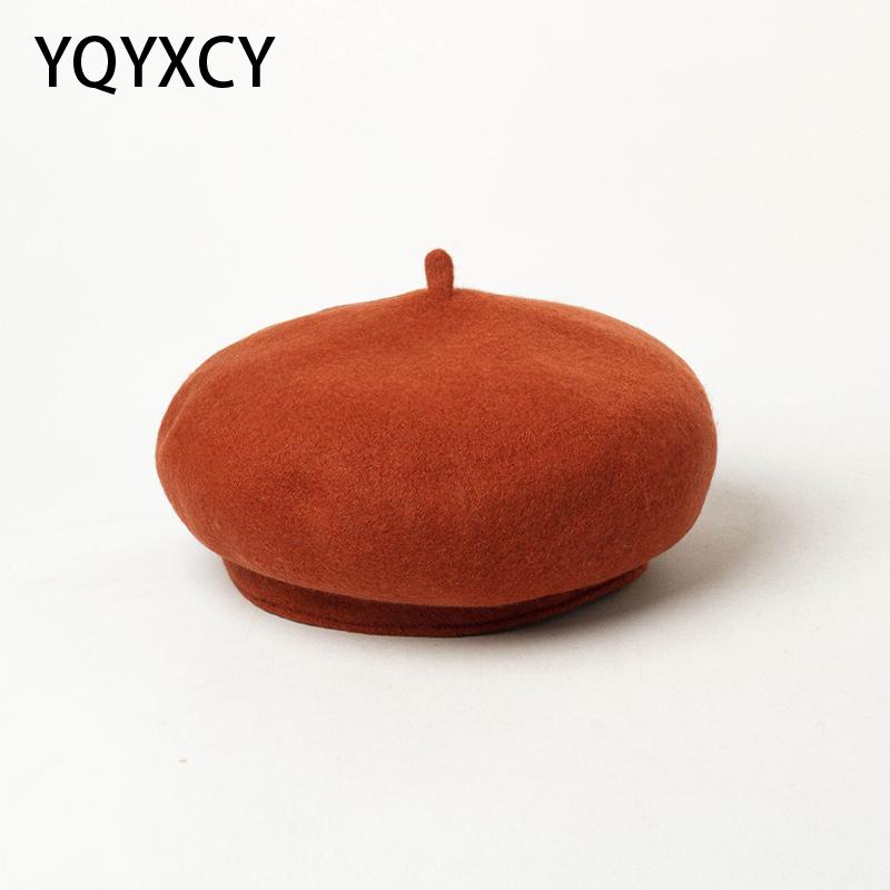 

YQYXCY Women Hat Autumn Winter Wool Beret Deep Brim Sweatband Beret Femme Winter Hat Woman Painter Cap Solid Fashion Vintage New, Black