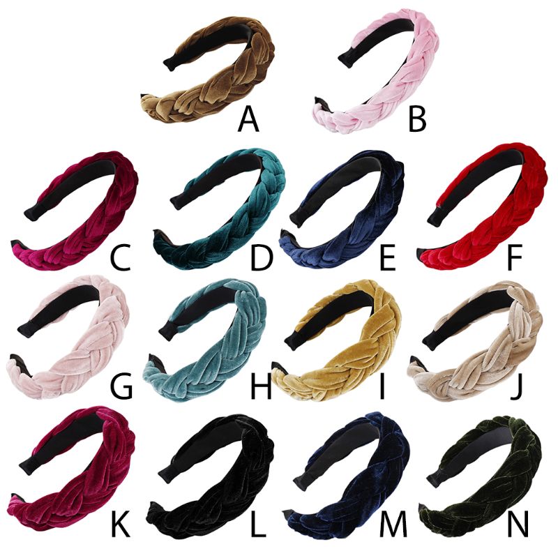 

Ethnic Style Glitter Velvet Wide Headband Women Girls Thick Handmade Braided Hair Hoop Bright Solid Color Twists Tiara Headwear