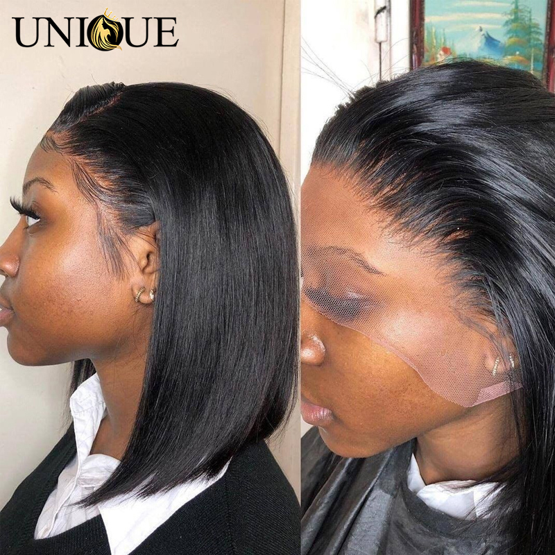 

Straight Short Human Hair Wigs 13x4 Bob Lace Frontal Wig Straight Bob Lace Front Wigs Unique HAIR Malaysian Front, As pic