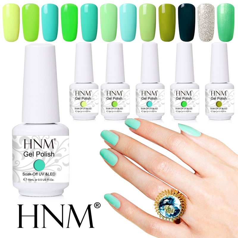 

HNM 15ML New UV Gel Nail Polish Green Turquoise Color Light Pure Glitter Color Soak Off Paint Enamel Stamping Lacquer Gel Lak, Base