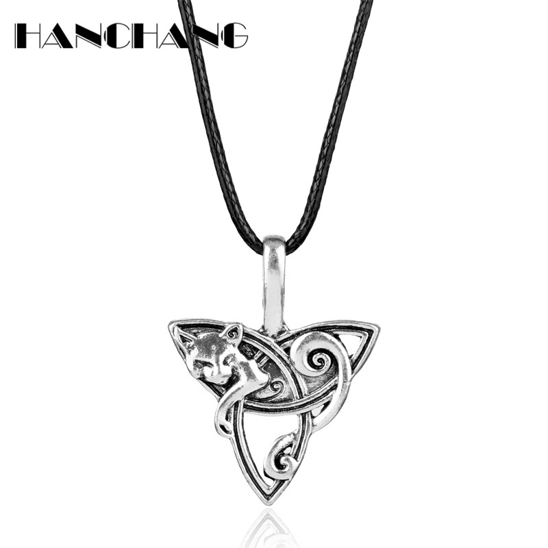

Vintage Accessories Fenrir Irish Knot Design Celtics Pendant Necklace Viking Jewelry Leather Rope Colar Collier for Women