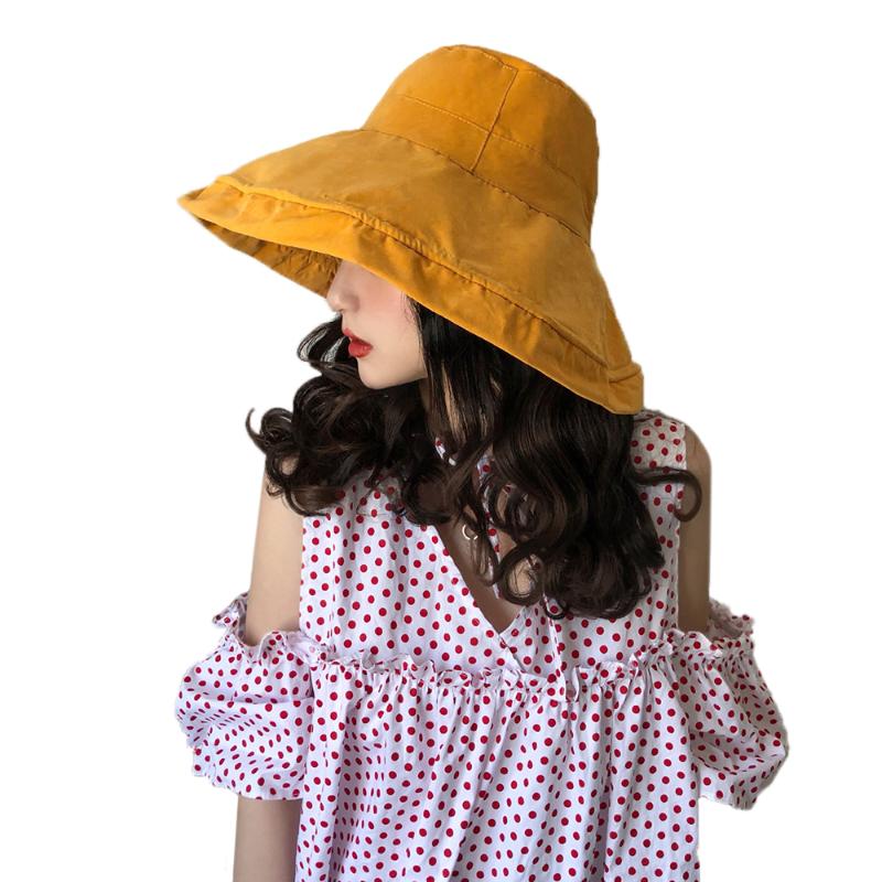 

Summer Women Sunscreen Hat Sun Hats Caps Wide Brim Sweet Casual Dome Fresh Beach Vacation Foldable Cotton Solid Color, Red