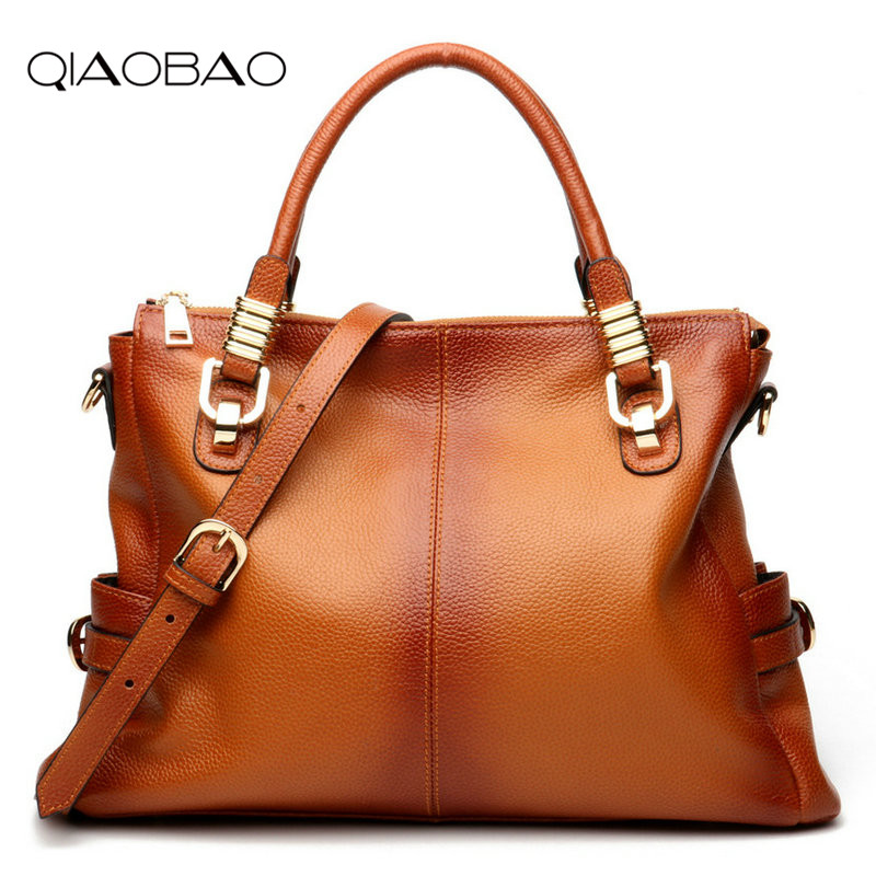 

QIAOBAO shoulder bags lady casual totes bag gradient reflection 100% Real leather bags women luxury handbags Designer, Brown