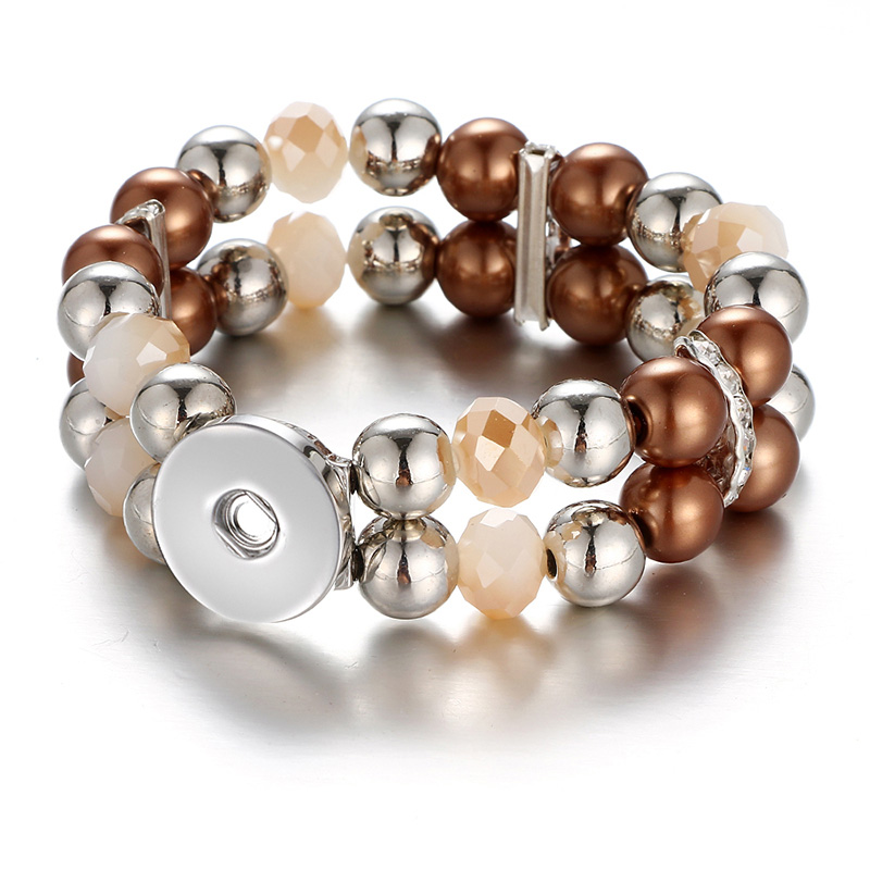

Fashion IB822 Beauty 2layers Glass Beads pearls turquoises snap Bangle bracelet Resilient fit 18MM snap buttons jewelry For lady