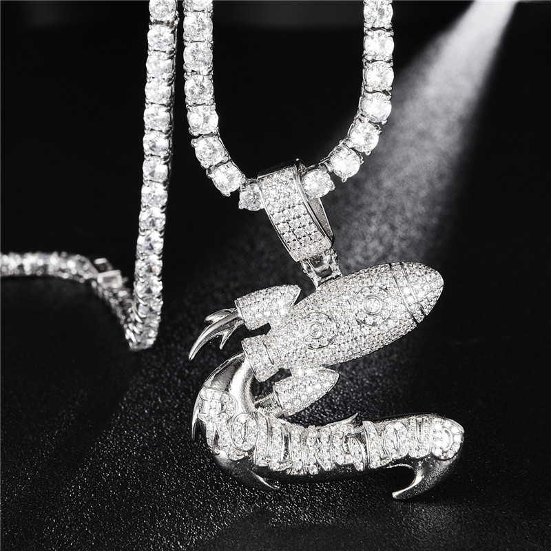 

Luxury CZ Zircon Rocket Pendant With Iced Out Tennis Chain Crystal Necklace Men'S Hip Hop Jewelry Drop Shipping