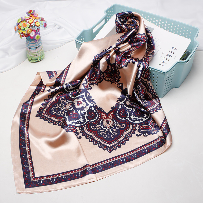 

Square Scarves Women Chain Print Sunscreen Silk Scarf Female Satin Long dual-use Shawl Beach Towel Shawl Bodhi