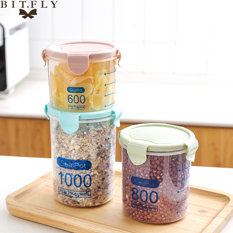 

Hot Sell Three Colors 600-1000 ml Kitchen Storage Box Sealing Storage Container Preservation Plastic Fresh Pot Container