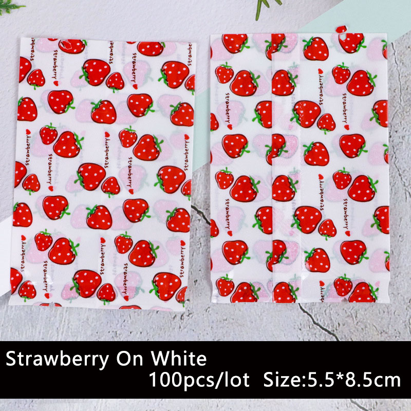 

100pcs/lot Cookies Bag Candy Handmade Pack White Frosted Cute Fruit Strawberry Homemade Baking Biscuit Party Supplies Pack