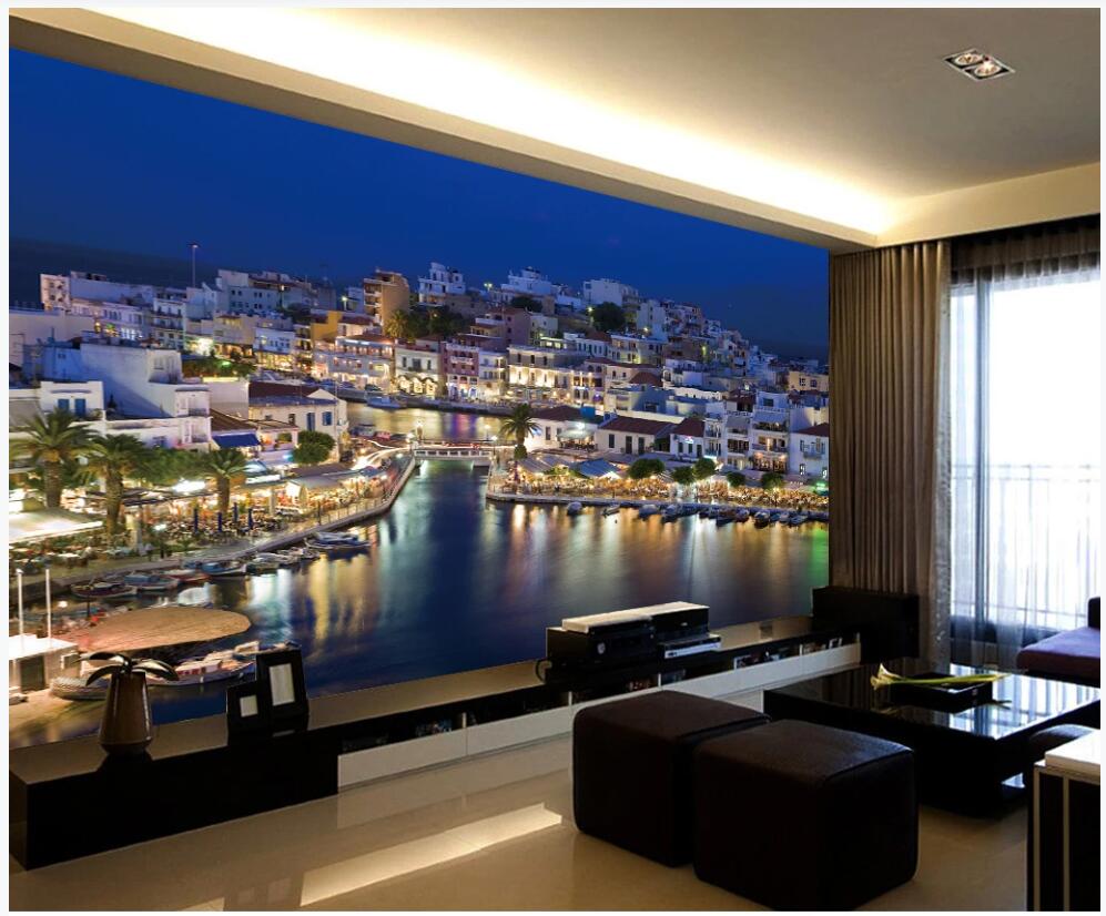 

Custom mural photo wallpaper 3d HD Mediterranean city night view home decor living room wallpaper for walls 3 d in rolls, Non-woven wallpaper