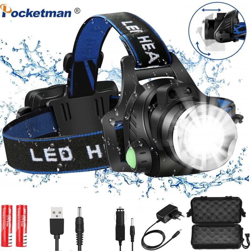 

LED Headlamp L2/T6 Zoomable 6000/8000lumens Headlight Head Torch Head Lamp 18650 Battery for Fishing Hunting