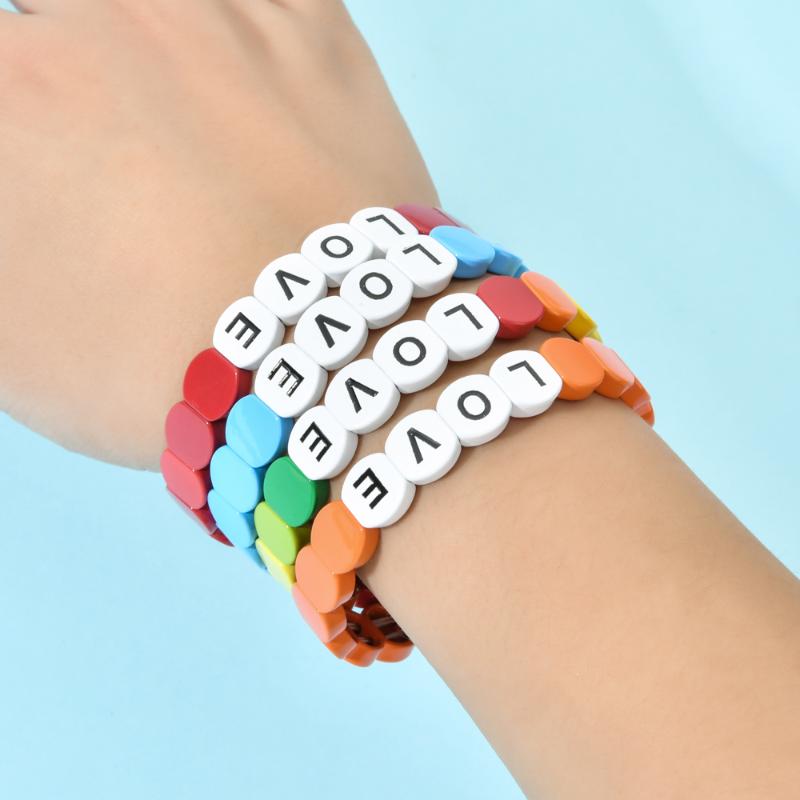 

ZMZY Luxury Enamel Beads Boho Couple Bracelet Letter Bracelet Women Custom Jewelry Love Valentine's Day Girls Gifts