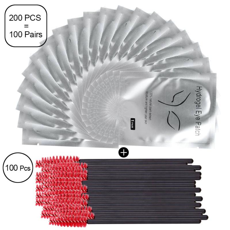 

100Pairs Eye Patch For Eyelash Extensions And 100Pcs Disposable Eyelash Brushes Cosmetic Under Eye pads For Eyelashes Makeup Set