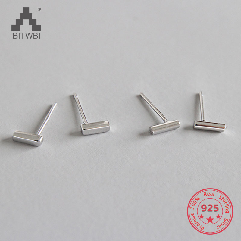 

100% S925 Sterling Silver Simple T Bar Studs Punk Earrings Square Column Cylinder Bar Stud Ear Unisex Unisex Jewelry
