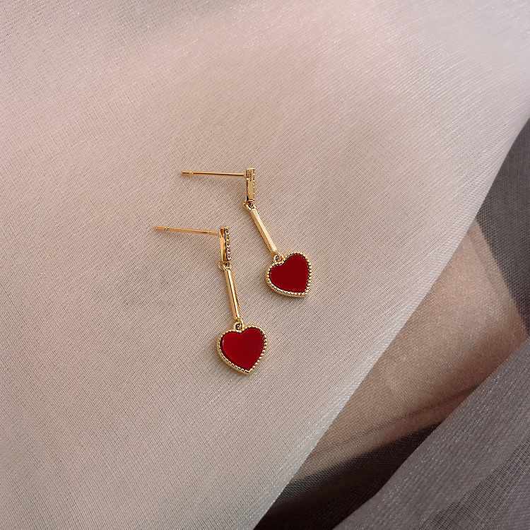 

Korean Cute Sweet Heart Prevent Allergy Gold Pendant Earrings for Women Girl Party Dress Jewelry Accessories Anniversary Gifts