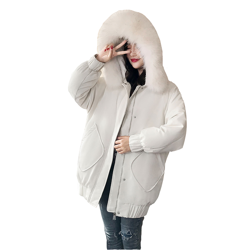 

White duck down jacket woman winter jackets female white real fur collar down jacket overcoat women length thick hooded parka, Black