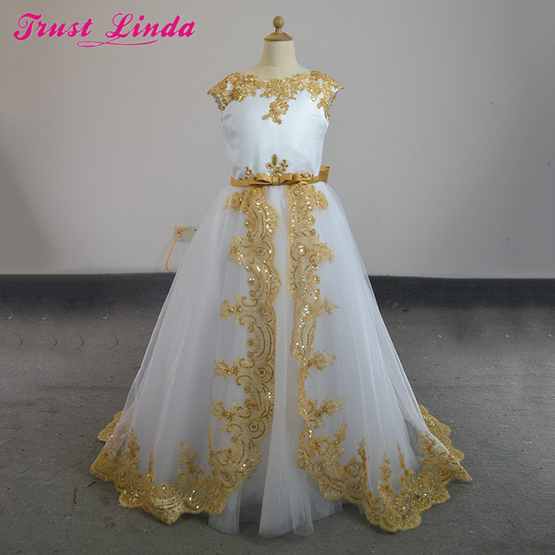

Romantic A Line Gold Lace Bow Beading Sequined O-Neck Weddings Girl Flower Girl Dress Party Communion Dress Pageant Gowns, Blue