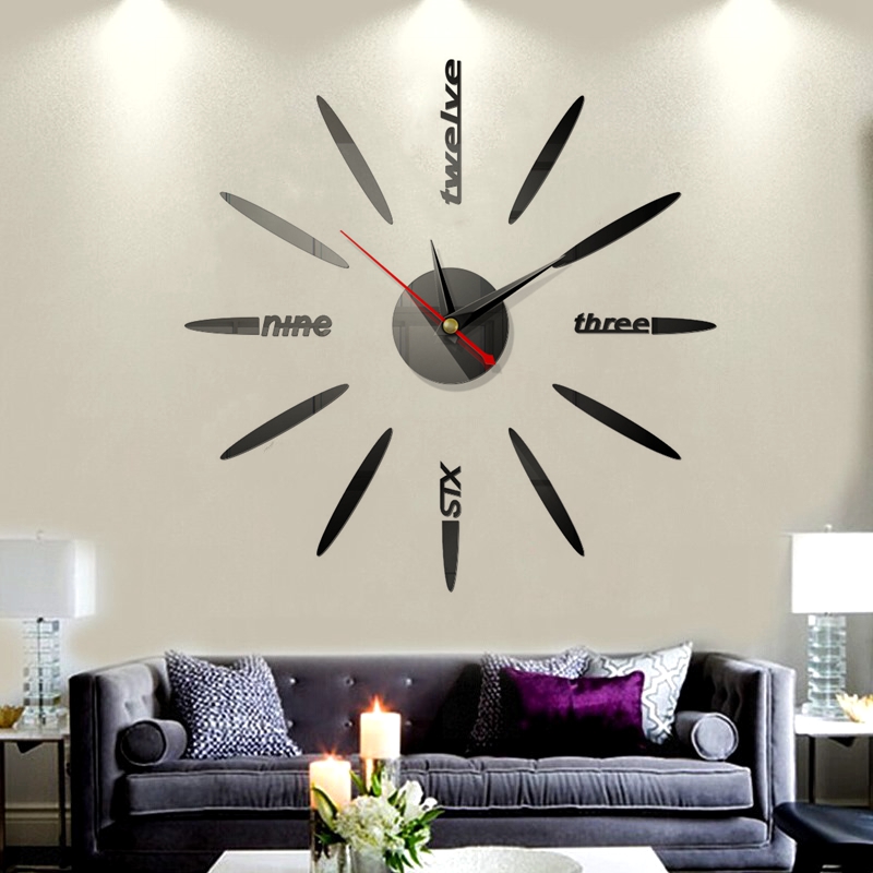 

3D Mirror Wall Clock Wall Sticker Creative Function Indoor Home Decor Harmonious DIY Modern Large Wall Clock Mirror Kit M