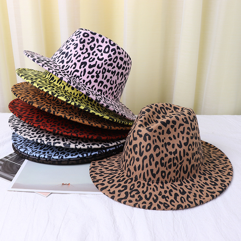 

Women's Woolen Hat Jazz Cap Lady Leopard Fedoras Female Winter's Hats For Female, White